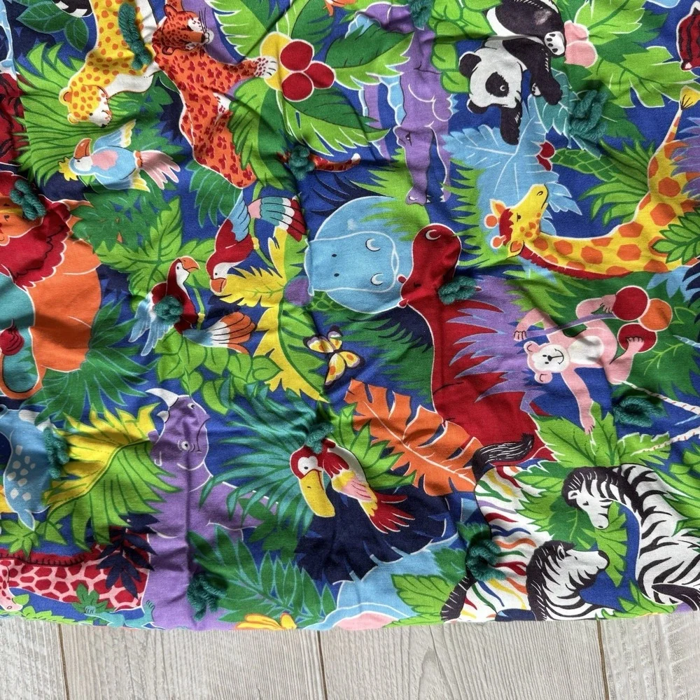 Handmade VTG Colorful Baby Quilt Animals Animal Print Hand Tied Cheetah Leopard